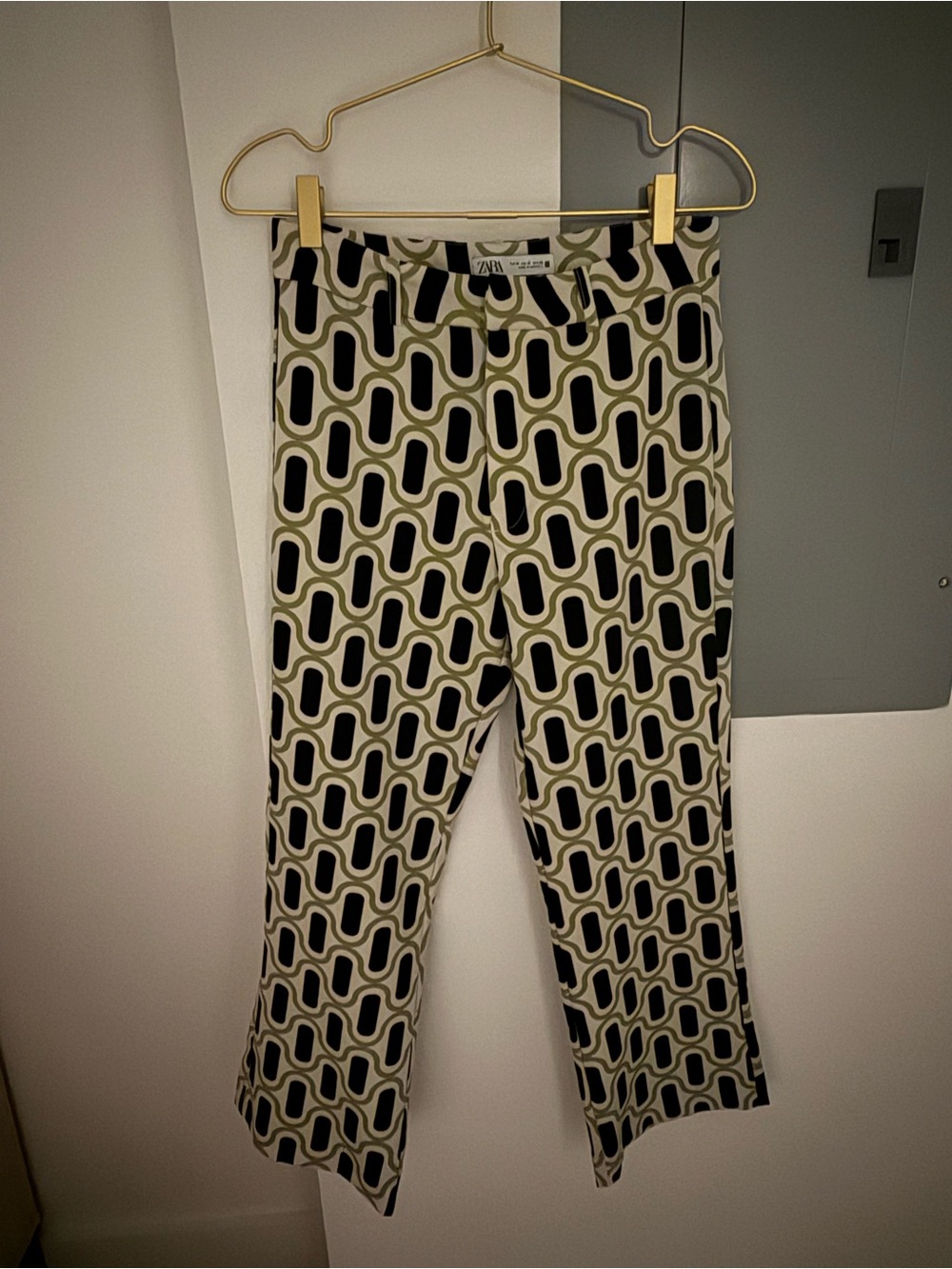 Zara Black, Olive & Cream Geometric Crop Pants